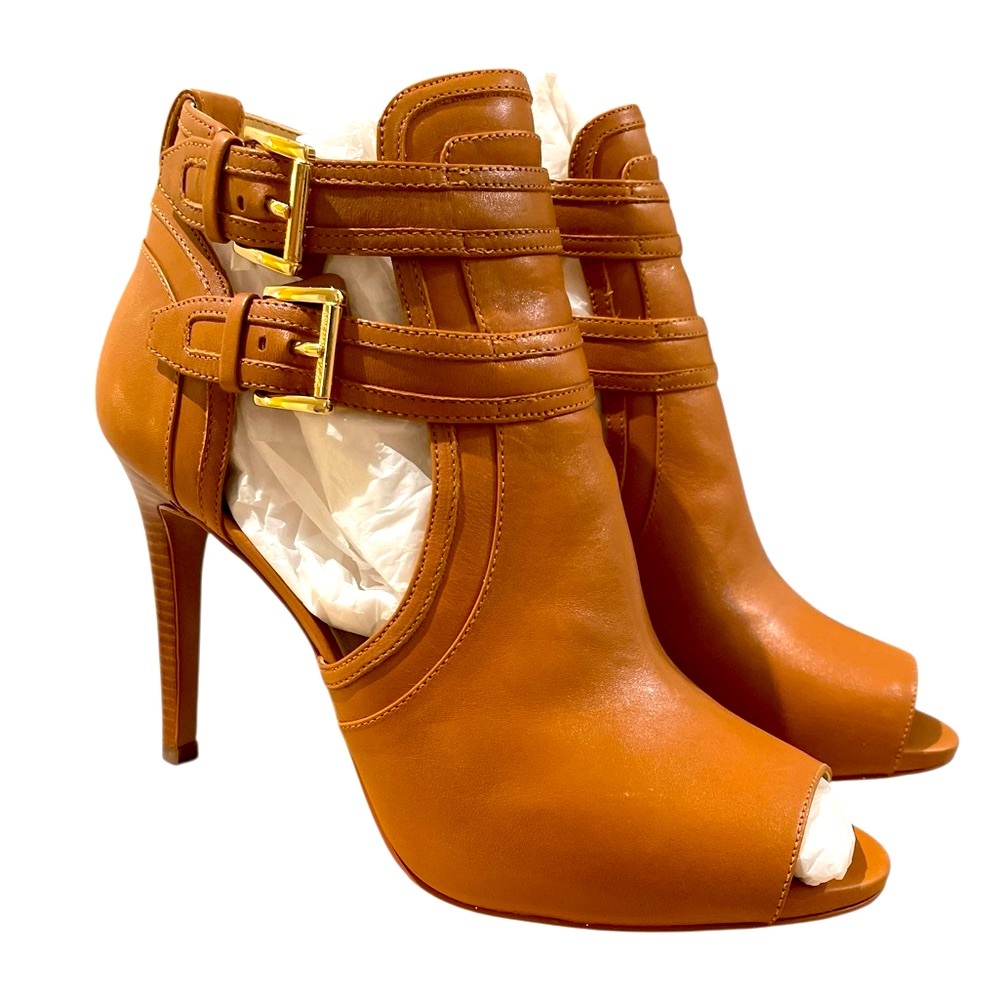 Michael Kors Blaze Open Toe Bootie Leather in Acorn color